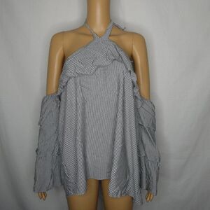 Libby Edelman Striped Off Shoulder Ruffle Blouse S